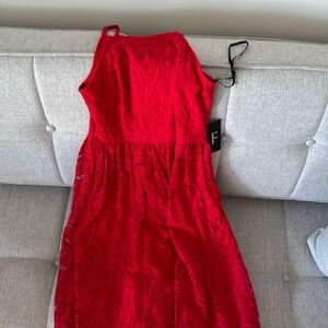 Lulus Kinzie red lace midi dress xs